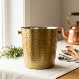 Ice Bucket Double-Wall Hammered Brass